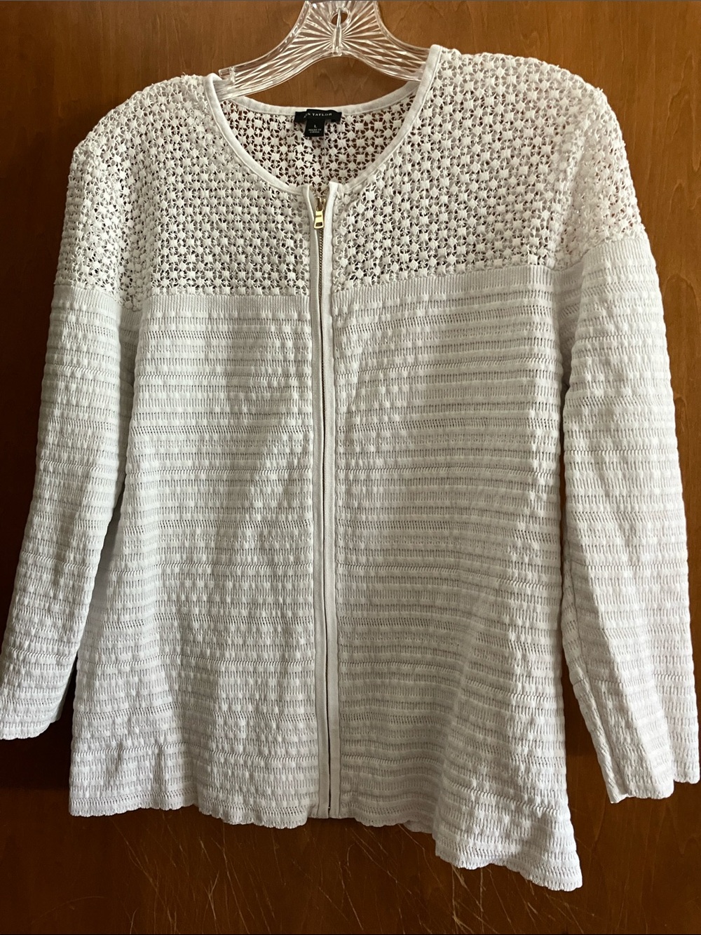Ann Taylor White Front Zip Open Knit Cardigan Cotton